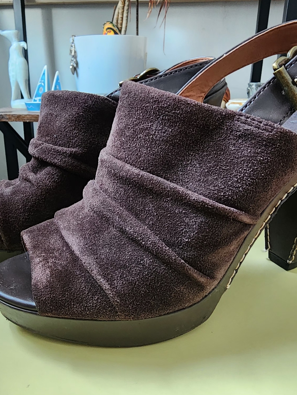 Lucky Brand Brown Suede Ruched Open-Toe Slingback Heels